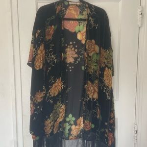 Velvet and mesh kimono/duster